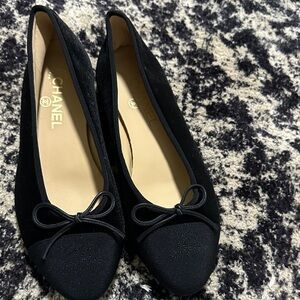 Black Velvet Bow Cap-Toe Ballet Flats